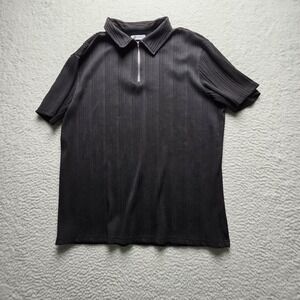 Runcati Polo Shirt Mens 46 Black Stripe Short Sleeve 1/4 Zip Casual Knit Top